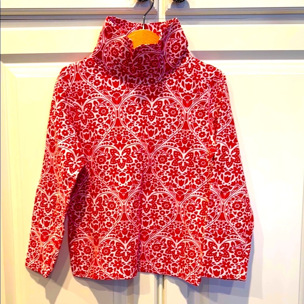 Mini Boden Valentine Heart and Floral Long Sleeve Turtleneck Cotton Top
